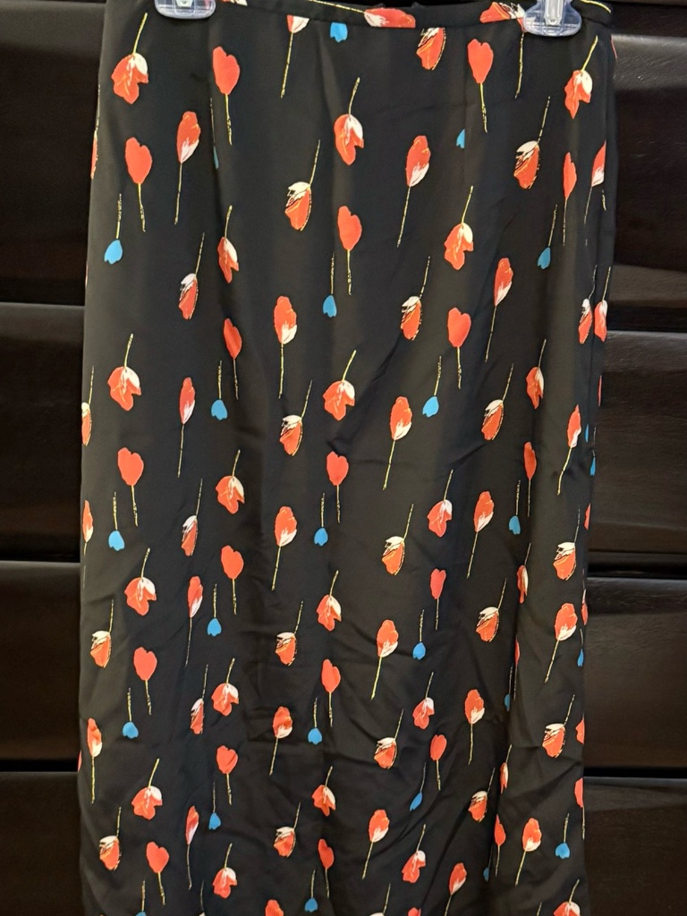 Joan Leslie Vintage Black Skirt with Red and Blue Floral Motif Size 8 (W16)